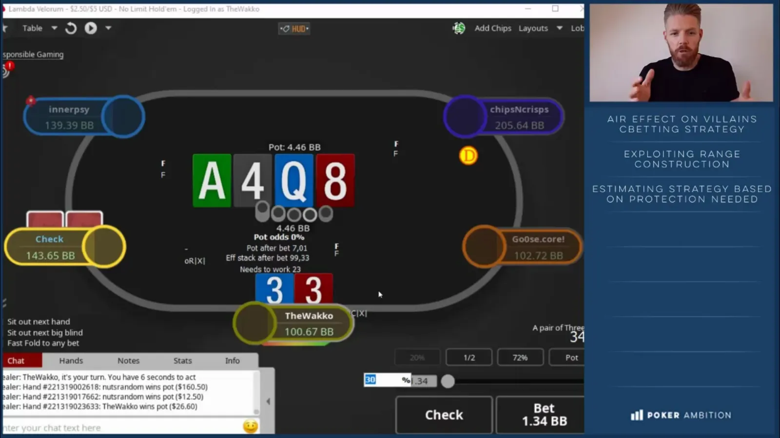 René Kuhlman reviewing a live online cash game hand in The Mechanics of Poker
