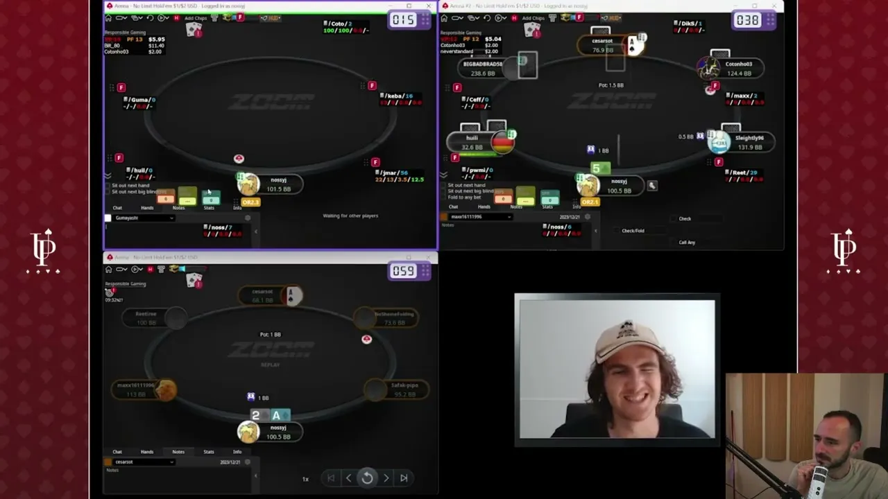 Tim Jenkins and Uri Peleg reviewing a four-table 200NL online poker session