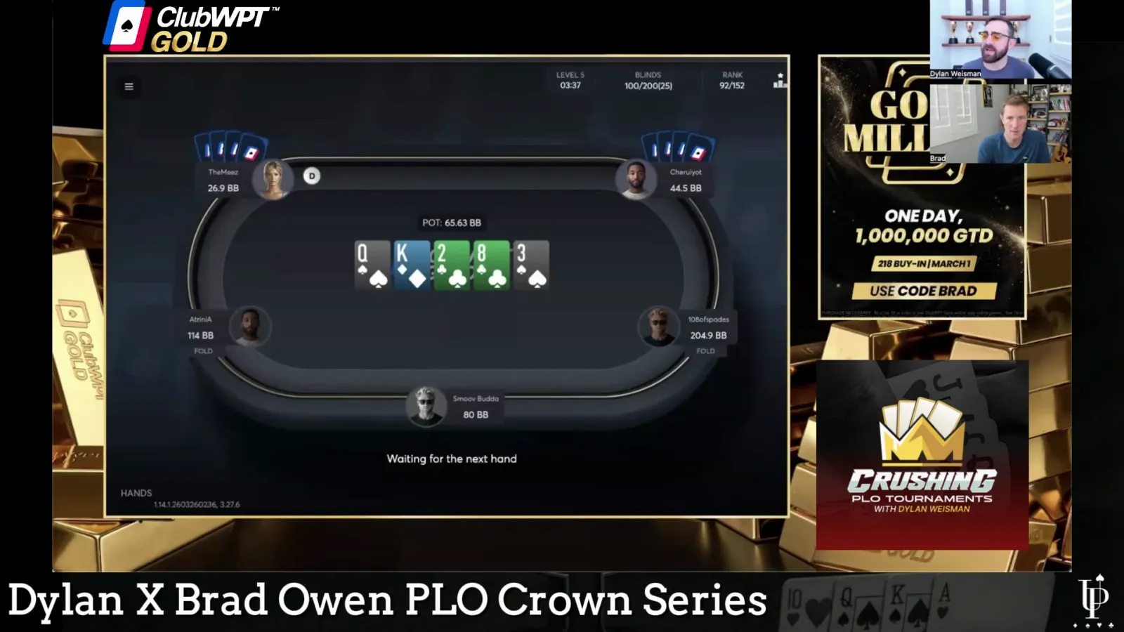 Dylan Weisman coaching Brad Owen during a PLO tournament session