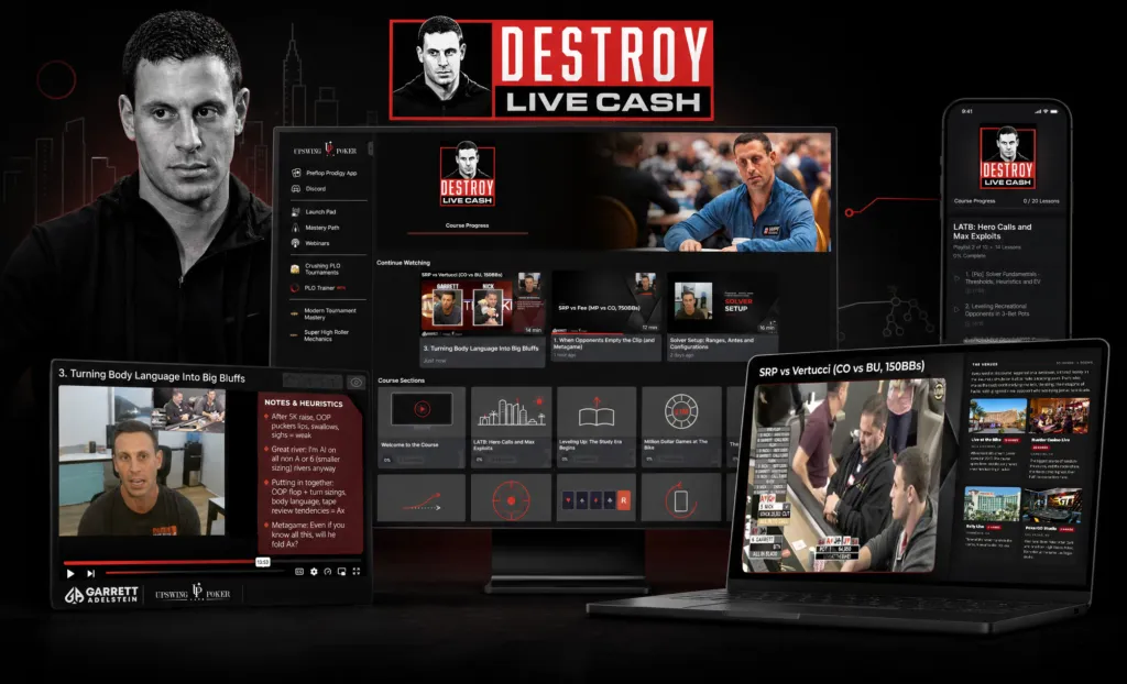 Official Destroy Live Cash course artwork with Garrett Adelstein