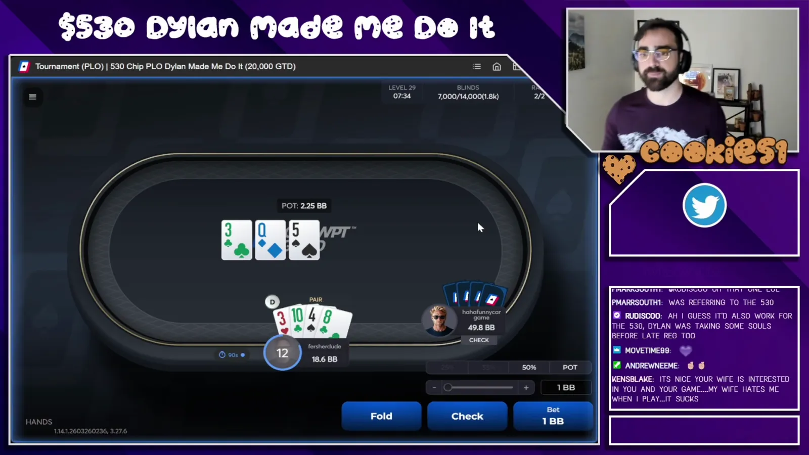 Dylan Weisman playing a PLO mystery bounty tournament in a bonus session